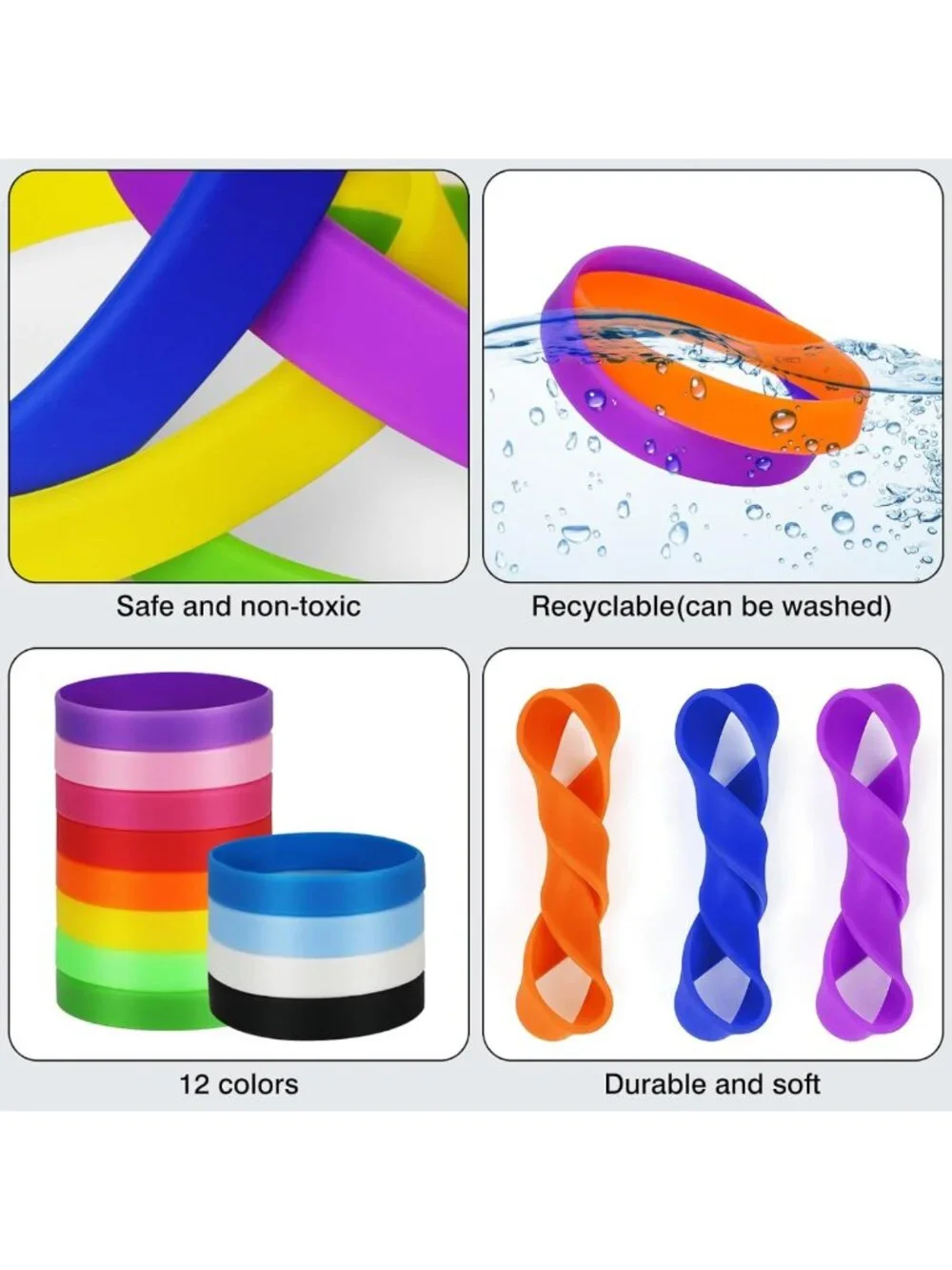 100PCS Kids Silicone Wristbands - Blank Elastic Bracelets for Parties